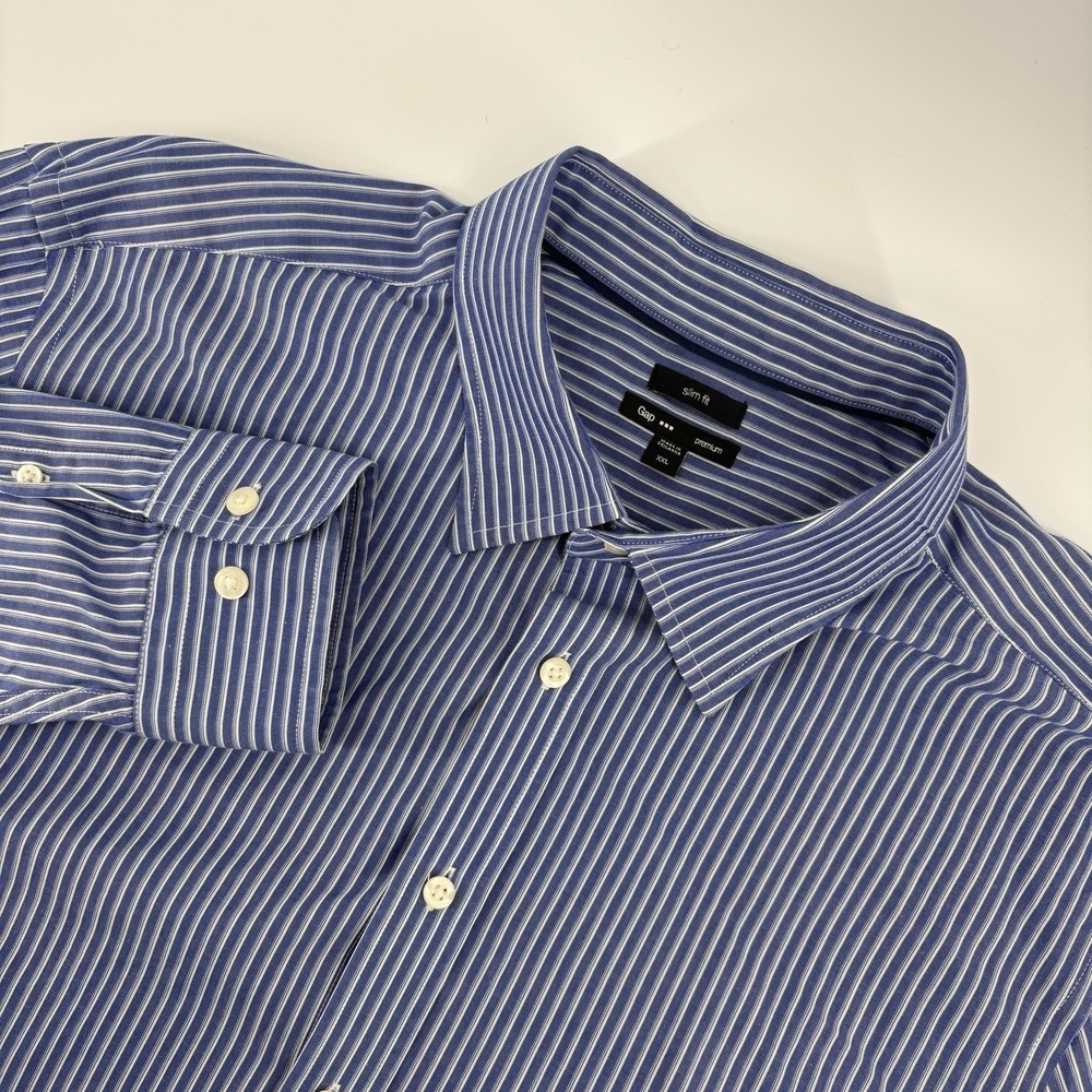 Gap‎ Shirt Mens XXL Slim Fit Blue Stripe Long Sleeve Button Up Cotton